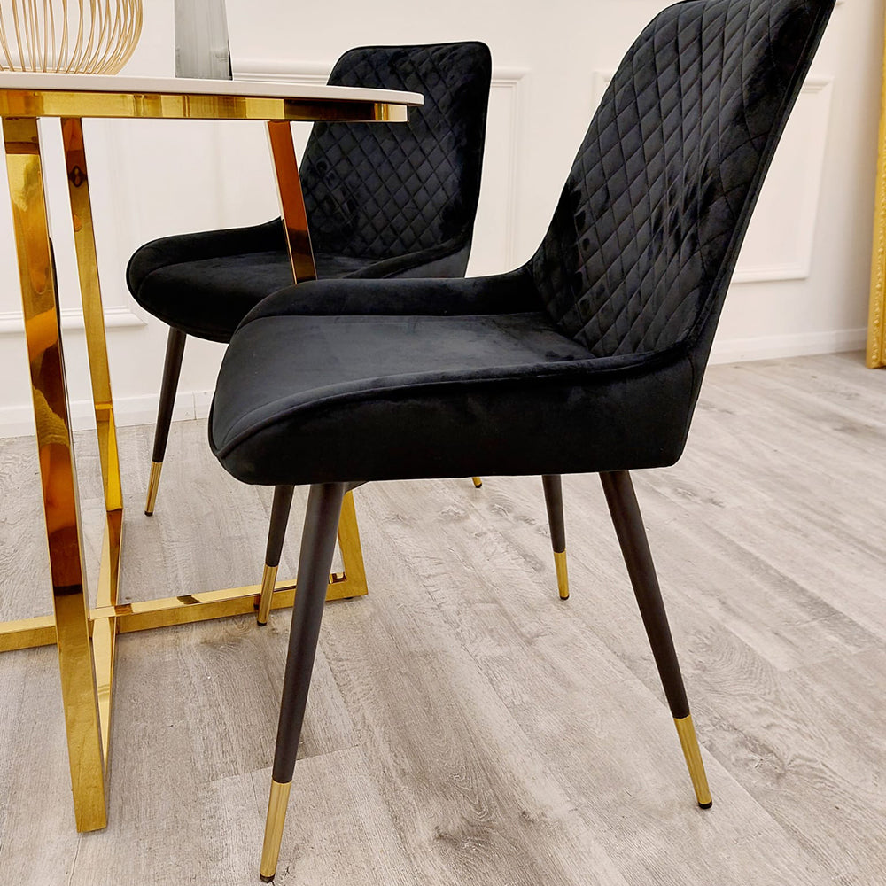 Luna Velvet Dining Chair | Gold Tipped Black Legs - Black | Blue | Cream | Green | Iron | Teal
