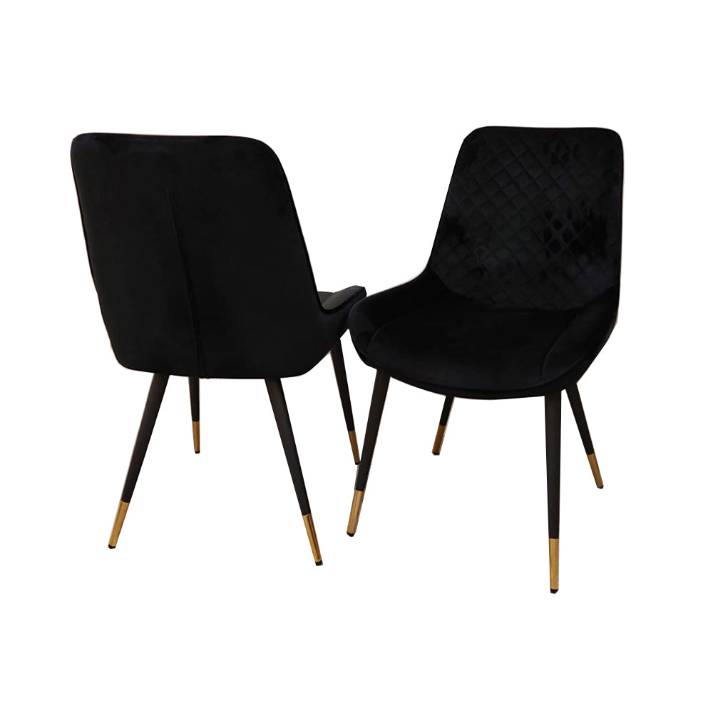 Luna Velvet Dining Chair | Gold Tipped Black Legs - Black | Blue | Cream | Green | Iron | Teal