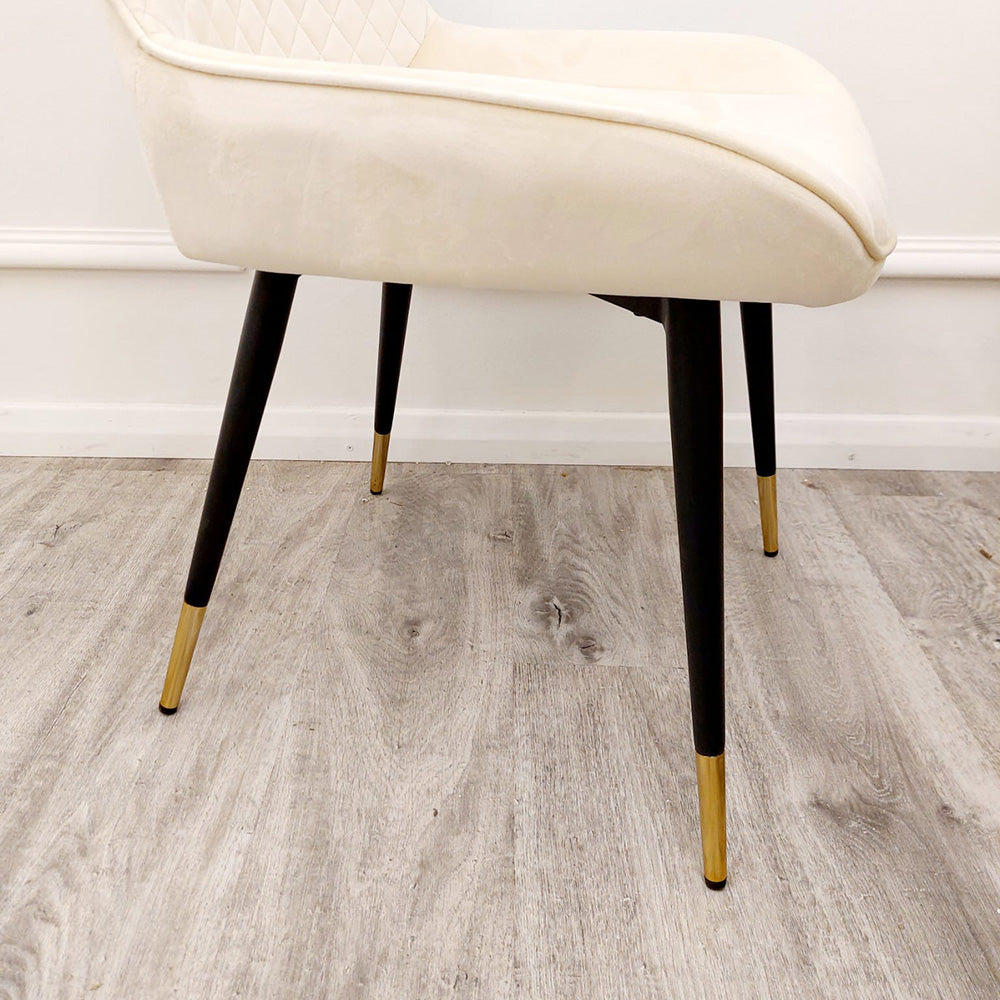 Luna Velvet Dining Chair | Gold Tipped Black Legs - Black | Blue | Cream | Green | Iron | Teal