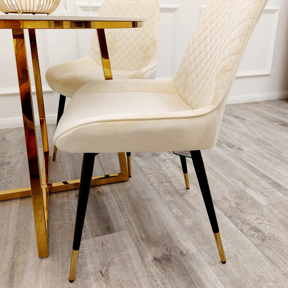 Luna Velvet Dining Chair | Gold Tipped Black Legs - Black | Blue | Cream | Green | Iron | Teal