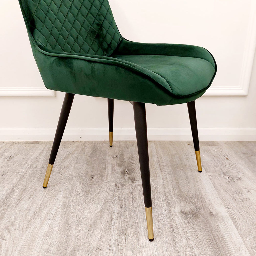 Luna Velvet Dining Chair | Gold Tipped Black Legs - Black | Blue | Cream | Green | Iron | Teal