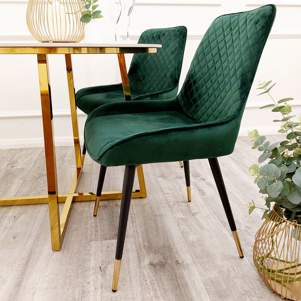 Luna Velvet Dining Chair | Gold Tipped Black Legs - Black | Blue | Cream | Green | Iron | Teal