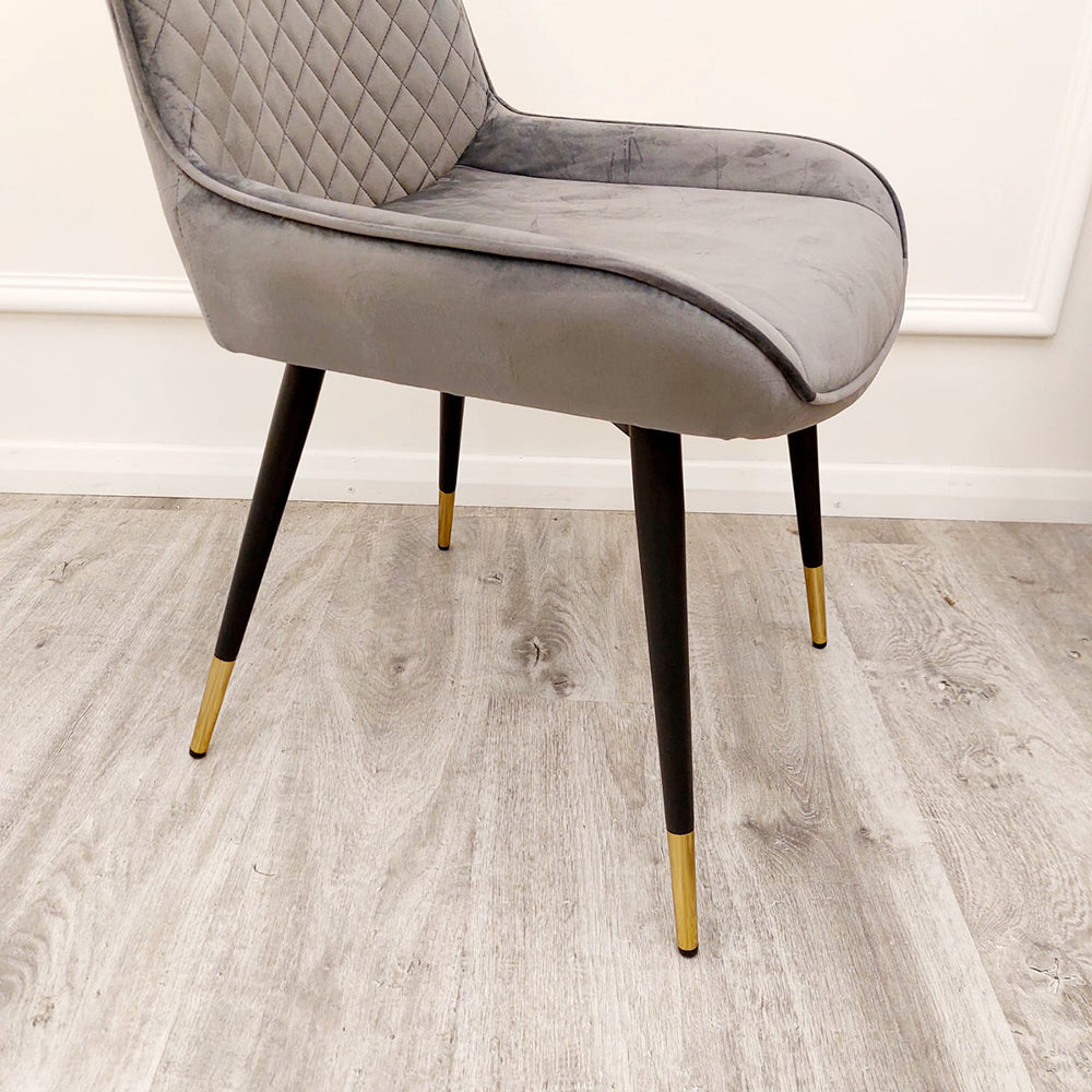 Luna Velvet Dining Chair | Gold Tipped Black Legs - Black | Blue | Cream | Green | Iron | Teal
