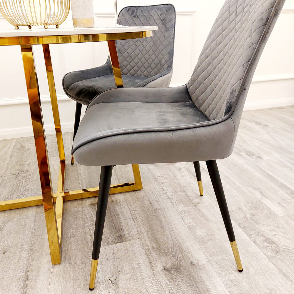 Luna Velvet Dining Chair | Gold Tipped Black Legs - Black | Blue | Cream | Green | Iron | Teal