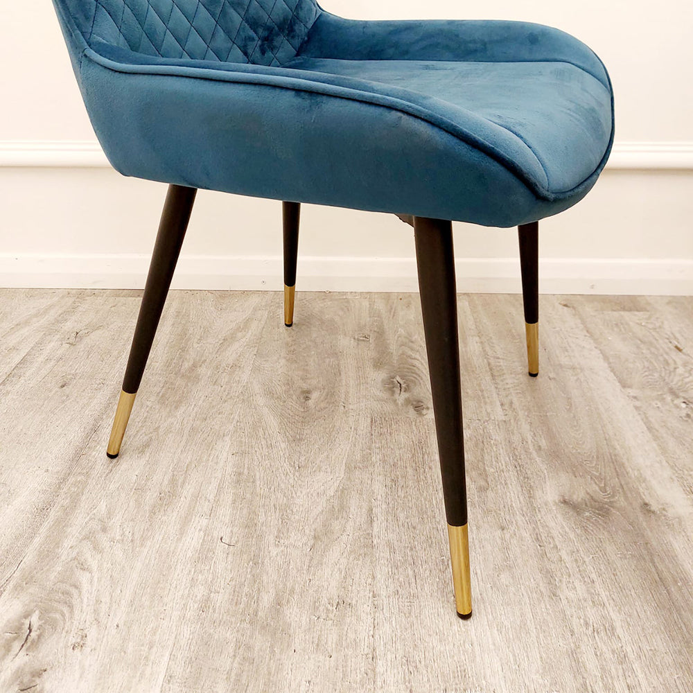 Luna Velvet Dining Chair | Gold Tipped Black Legs - Black | Blue | Cream | Green | Iron | Teal