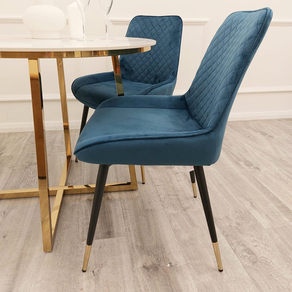 Luna Velvet Dining Chair | Gold Tipped Black Legs - Black | Blue | Cream | Green | Iron | Teal