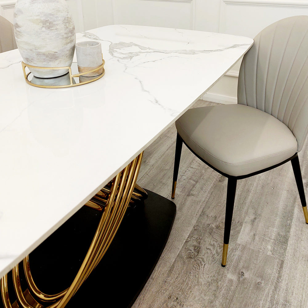 Orion Gold Slimline Dining Table 1.8m - Polar White Sintered Stone Top