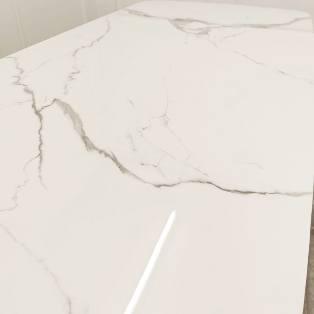 Orion Gold Slimline Dining Table 1.8m - Polar White Sintered Stone Top
