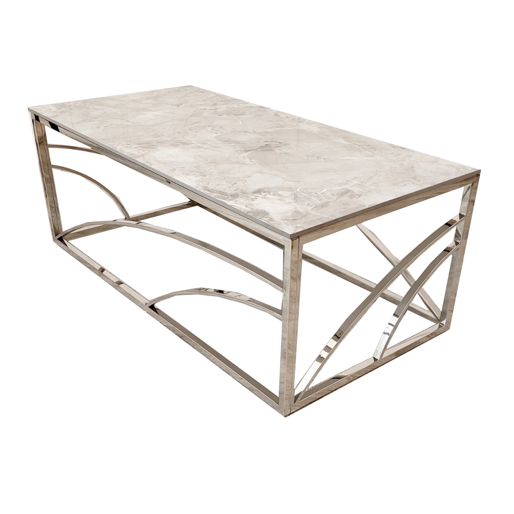 Stella Chrome Coffee Table 1.2m | Ash Grey Sintered Stone Top
