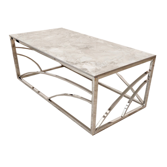 Stella Chrome Coffee Table 1.2m | Ash Grey Sintered Stone Top