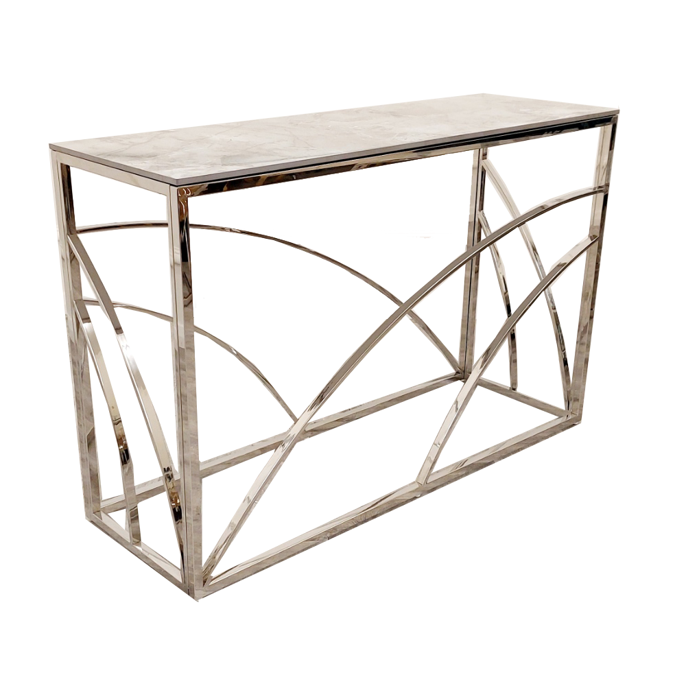 Stella Chrome Console Table 1.2m - Ash Grey Sintered Stone Top