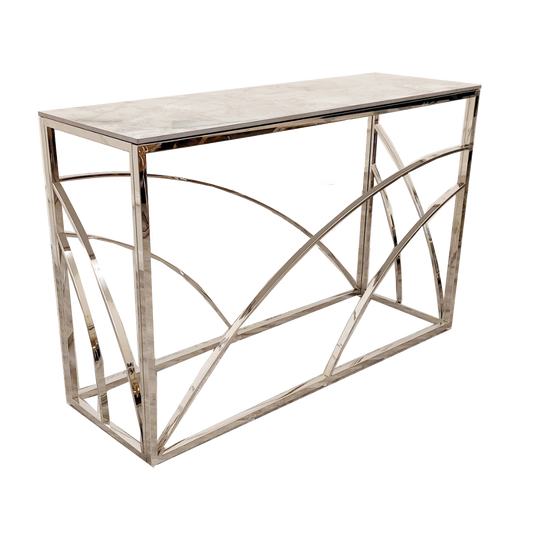 Stella Chrome Console Table 1.2m - Ash Grey Sintered Stone Top