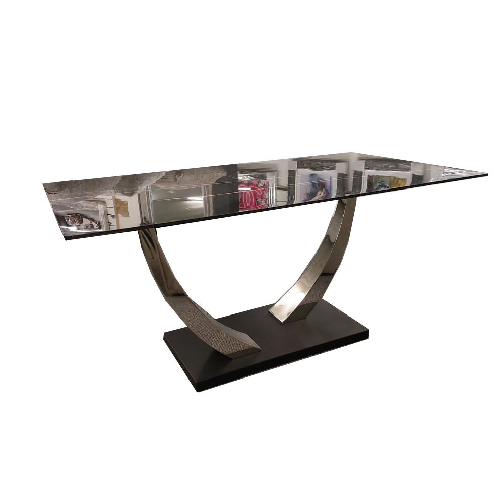 Venus Chrome Dining Table 1.6m - Black Sintered Stone Top