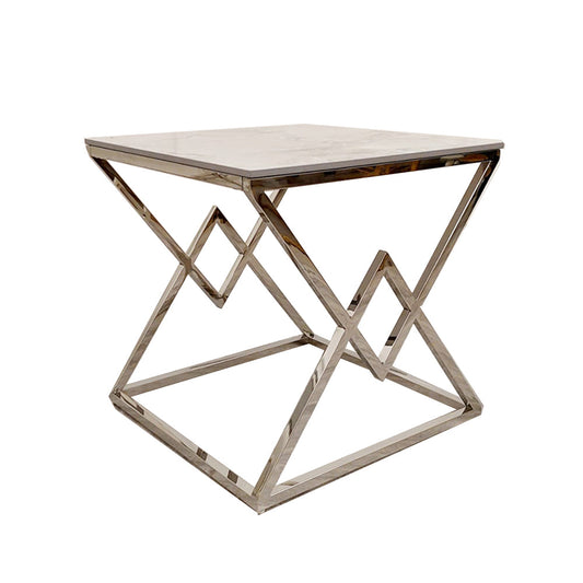 Vesta Chrome Lamp Table 55cm - Ash Grey Sintered Stone Top
