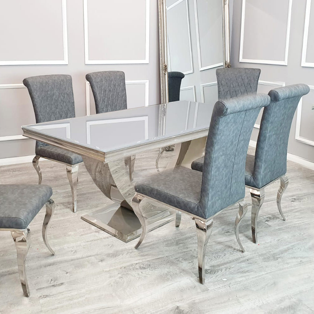 Arial Dining Table with Grey Glass Top