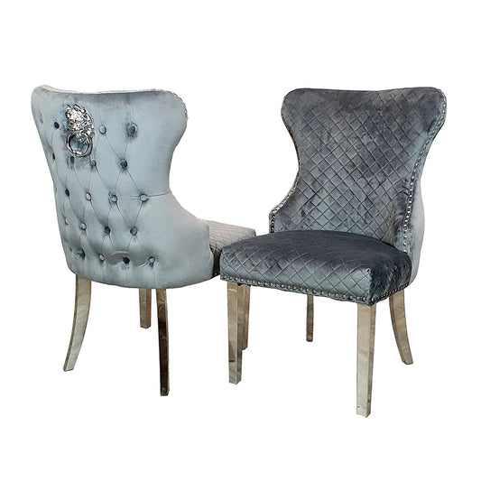 Chelsea Dining chair in Grey with Lion Knocker