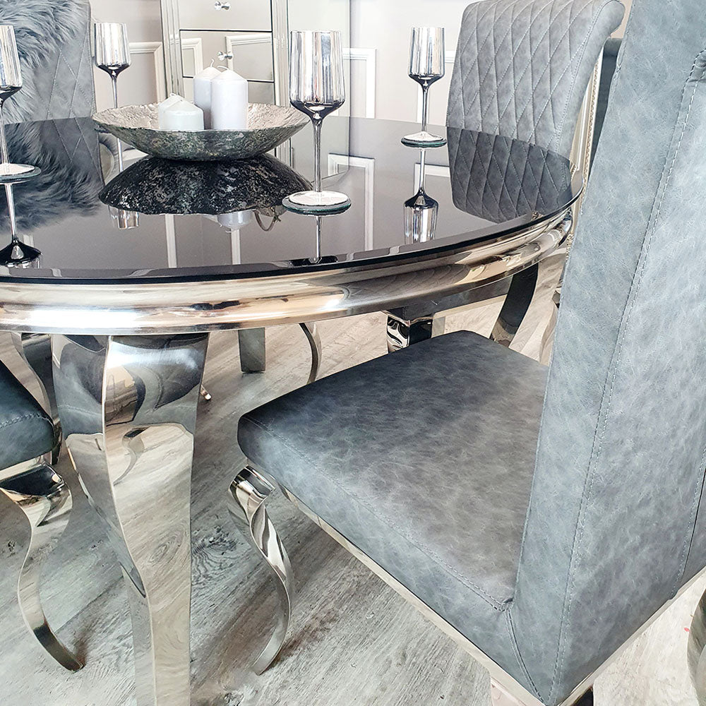 Louis Round Dining Table with Black Glass Top